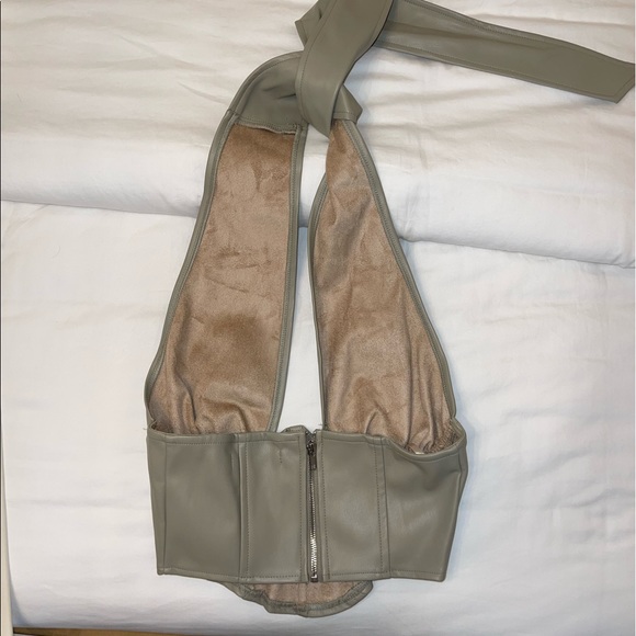 Sage Faux Leather Ruched Halterneck Corset Top - Picture 6 of 6